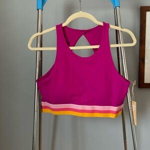 POPFLEX Pink Crop Top with Striped Hem